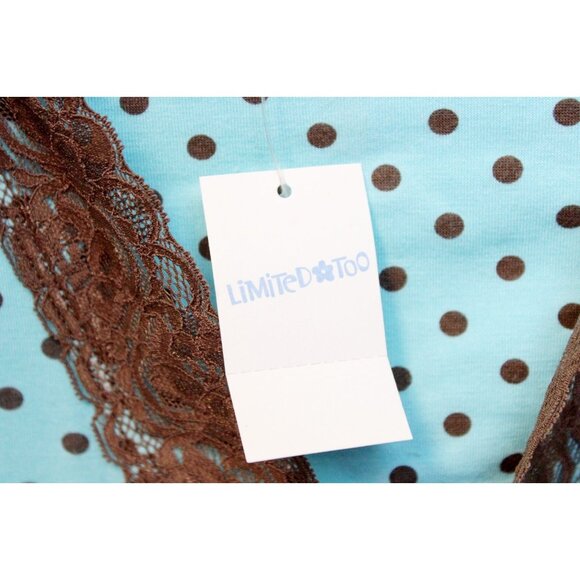 NEW Y2K Limited Too Polka Dot Dress sz 14 Girl Teal Brown Lace Lightweight Summe - Picture 9 of 9